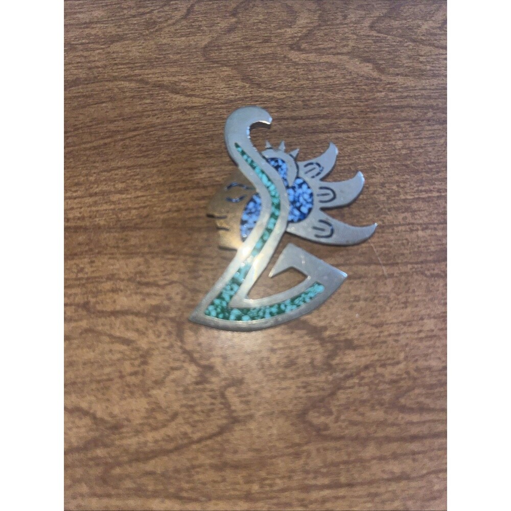 Vintage Meixco Inlayed Silver Tone Pendant